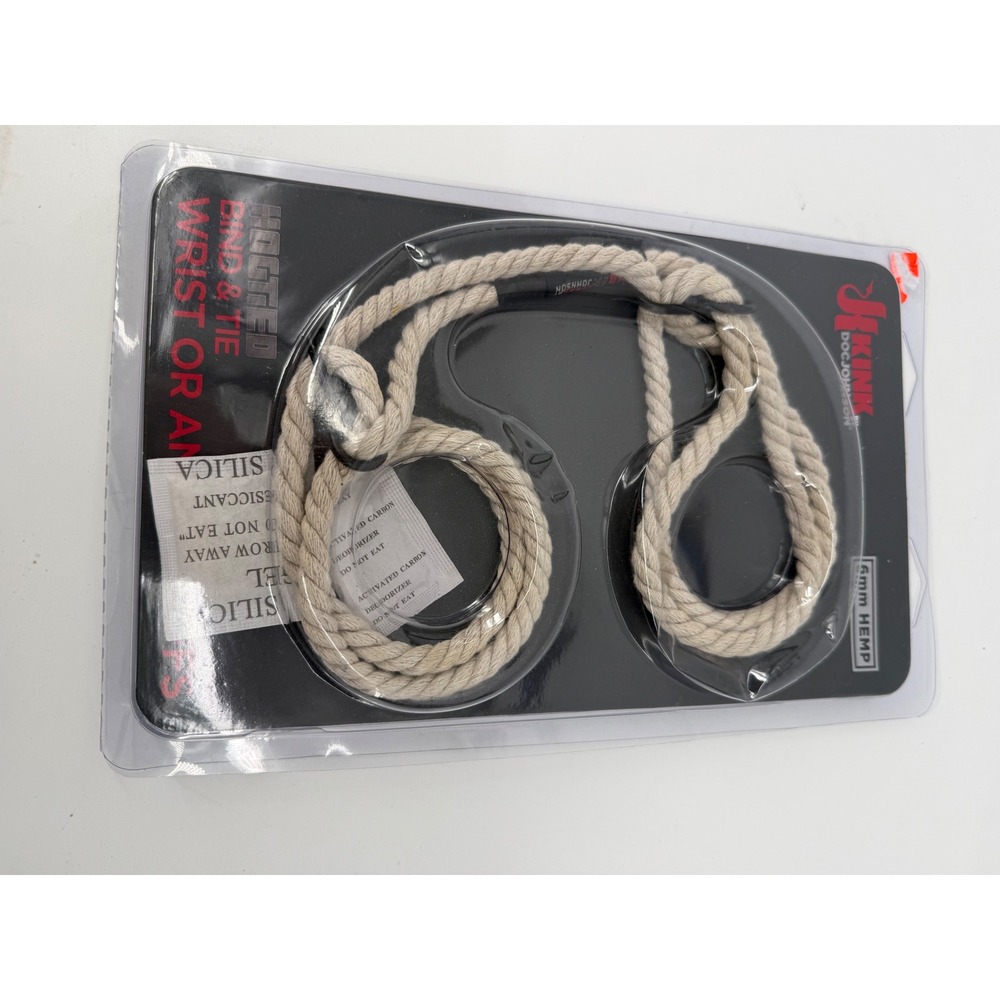 Doc Johnson Kink Hogtied Bind & Tie 6mm‎ Natural Hemp Rope Wrist or Ankle Cuffs